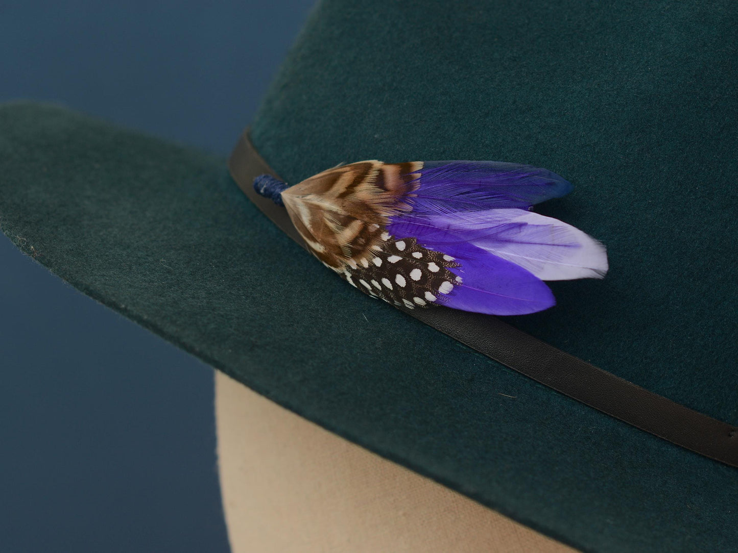 Navy Blue and Purple Polka Dot Feather Lapel Pin | Pheasant Feather Boutonniere | Feather Brooch | Feather Hat Pin
