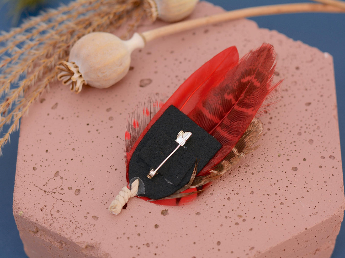 Black and Red Feather Hat Pin | Duck Feather Boutonniere | Pheasant Feather Brooch |
