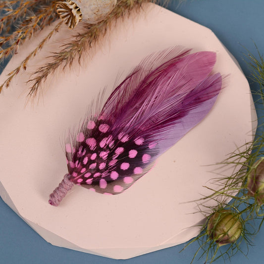 Feather Brooch Pin in Ombre Pink and Lavender Purple | Pheasant Feather Boutonniere | Feather Hat Pin