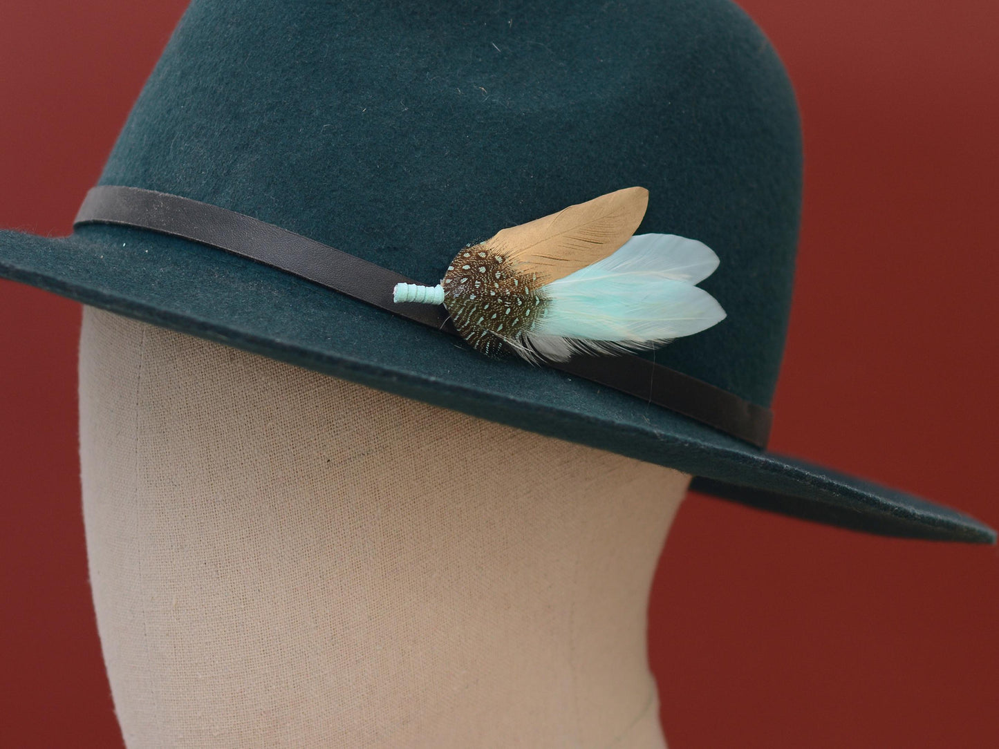 Feather Brooch Pin in Gold and Mint Green | Duck Feather Boutonniere | Feather Hat Pin