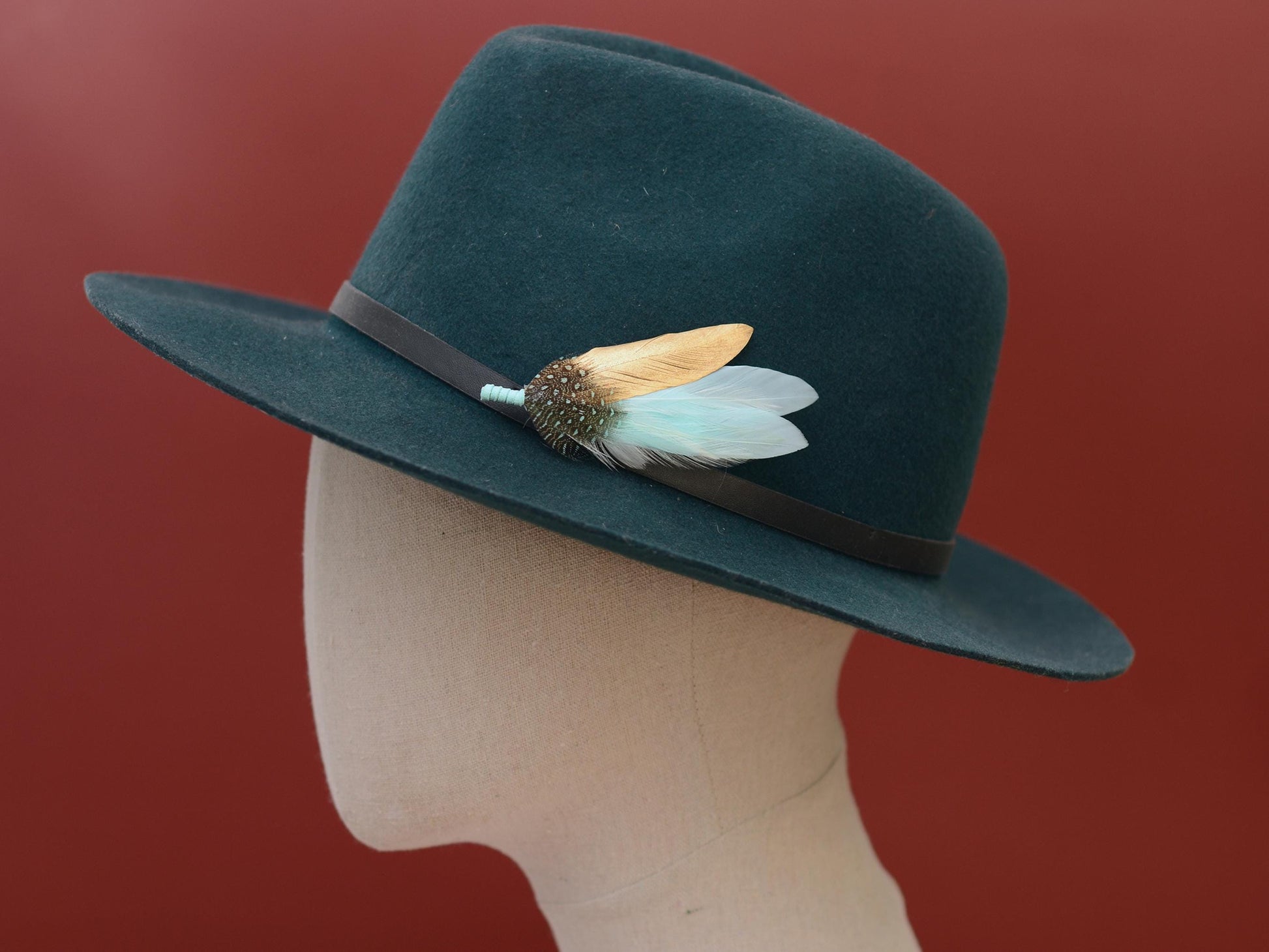 Feather Brooch Pin in Gold and Mint Green | Duck Feather Boutonniere | Feather Hat Pin