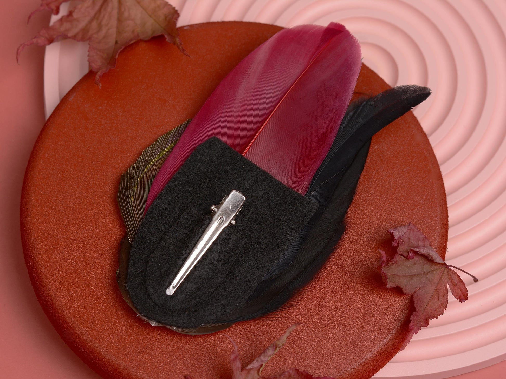 Burgundy and Peacock Feather Hair Clip | Peacock Feather Fascinator | Wedding Fascinator | Bridal Hair Clip | Bridesmaid Hair Clip