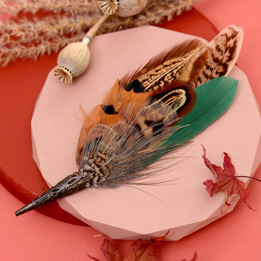 Natural Pheasant Feather Boutonniere / Hat Pin | Pheasant Feather Brooch | Wedding Corsage