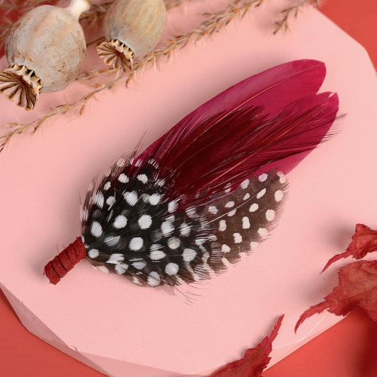 Burgundy and Polka Dot Feather Boutonniere | Feather Brooch | Feather Hat Pin | Feather Corsage