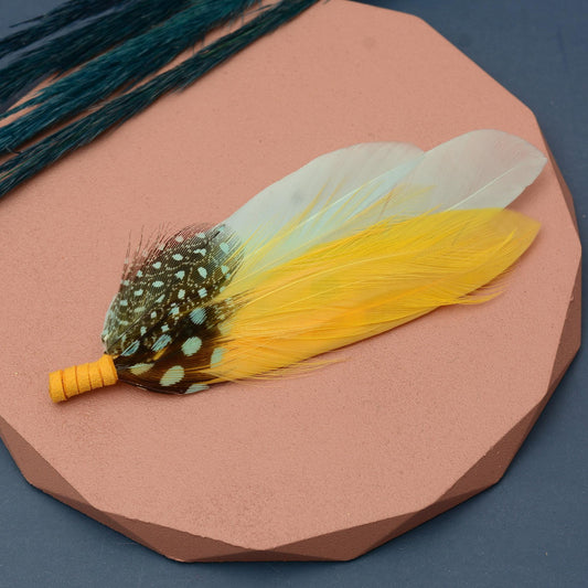 Feather Hat Pin in Mint Green and Yellow | Duck Feather Brooch | Duck Feather Boutonniere | Feather Hat Pin