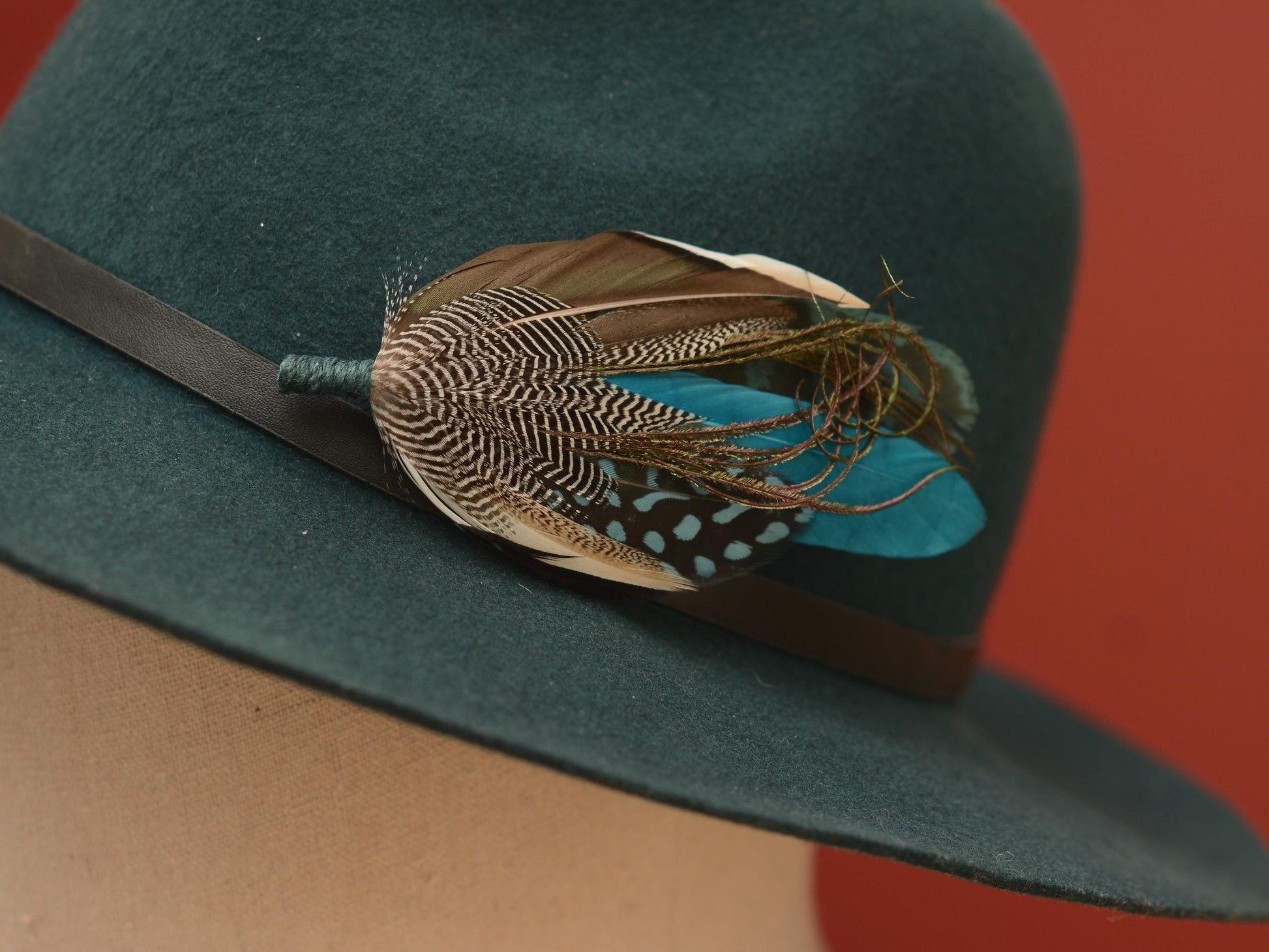 Duck Feather Brooch Pin in Teal and Turquoise No.295 | Unique Duck Feather Boutonniere | Duck Feather Hat Pin