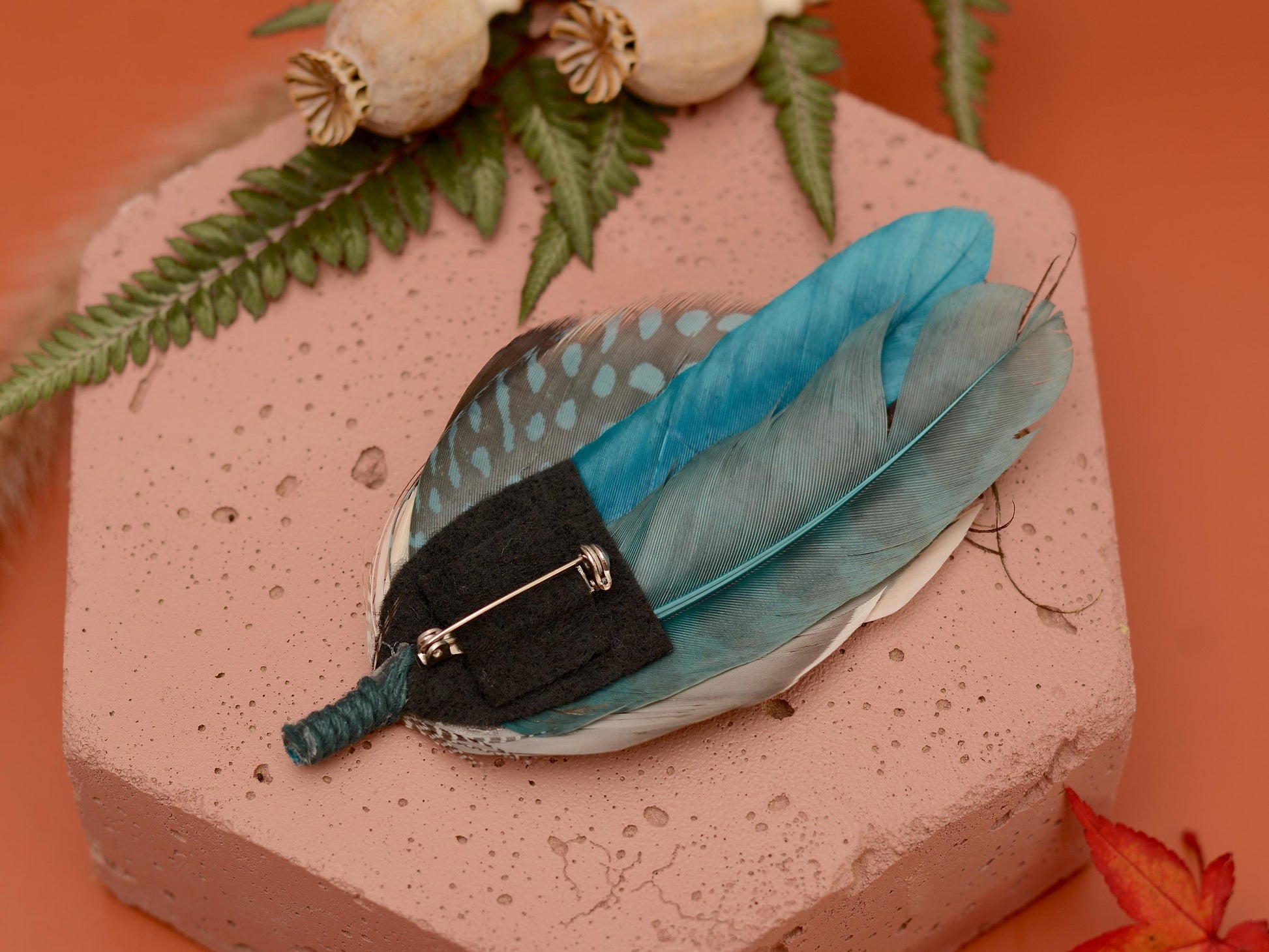 Duck Feather Brooch Pin in Teal and Turquoise No.295 | Unique Duck Feather Boutonniere | Duck Feather Hat Pin