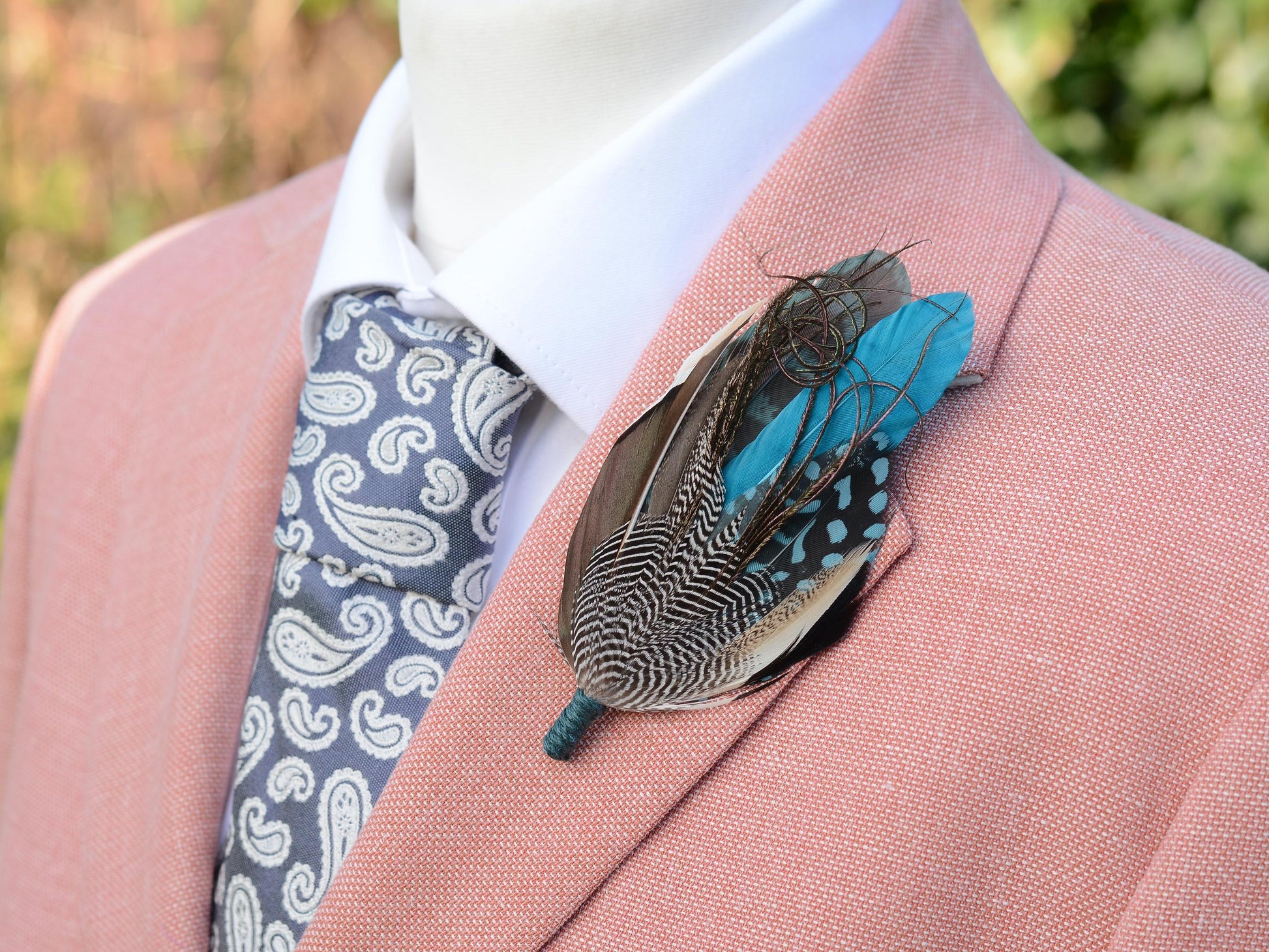 Duck Feather Brooch Pin in Teal and Turquoise No.295 | Unique Duck Feather Boutonniere | Duck Feather Hat Pin