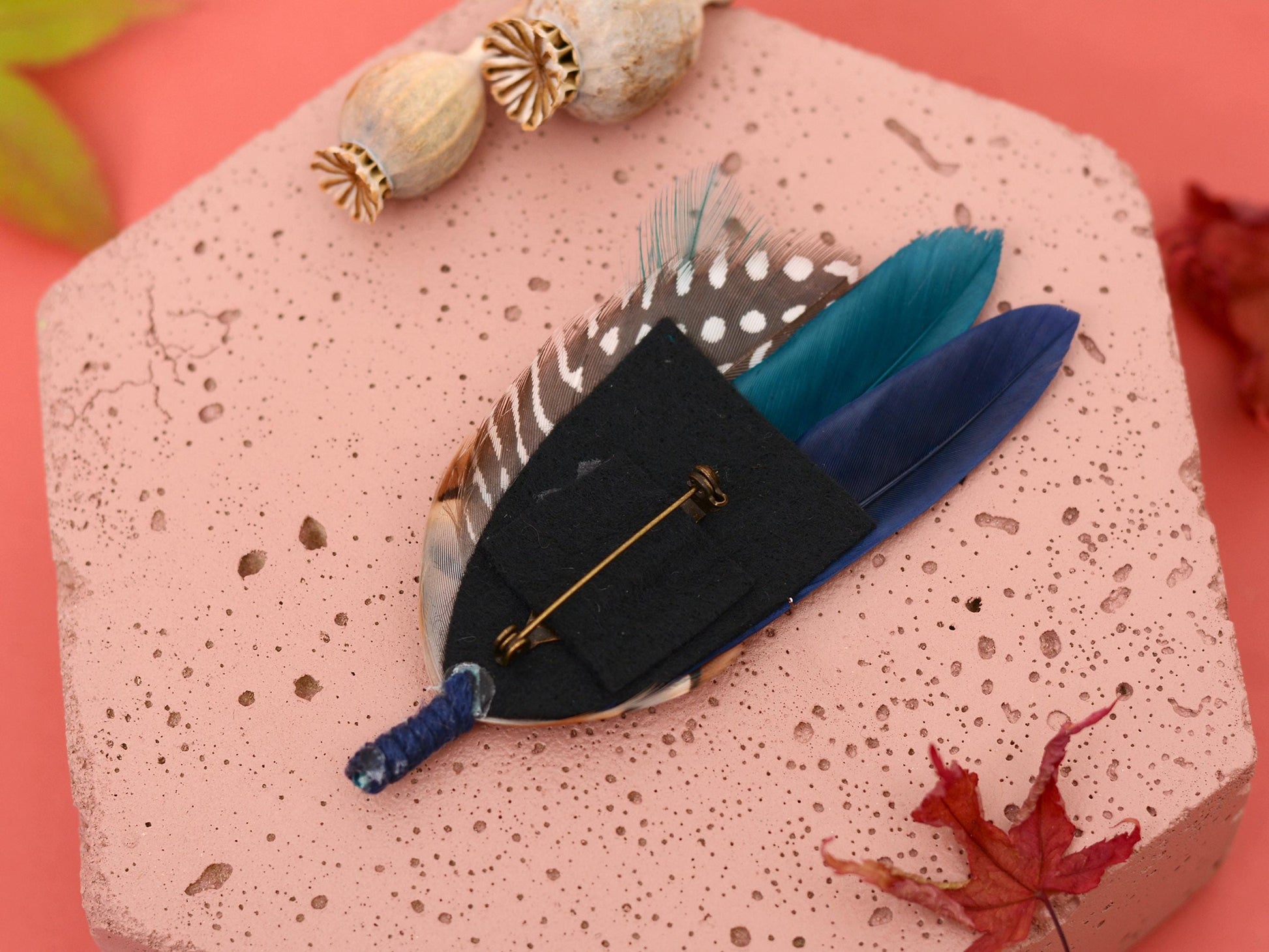 Navy Blue and Teal Feather Boutonniere | Duck Feather Hat Pin