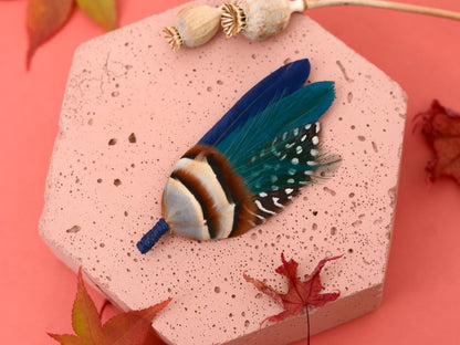 Navy Blue and Teal Feather Boutonniere | Duck Feather Hat Pin