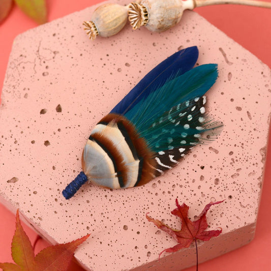 Navy Blue and Teal Feather Boutonniere | Duck Feather Hat Pin