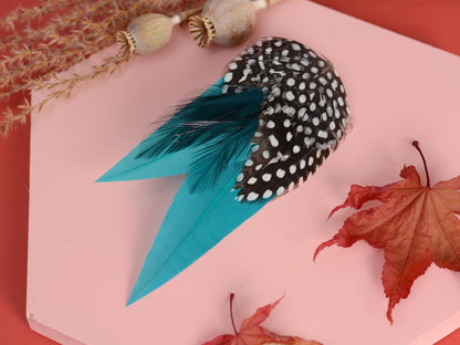 Teal Turquoise Feather Hair Clip with Spotted Feathers, Teal Feather Fascinator