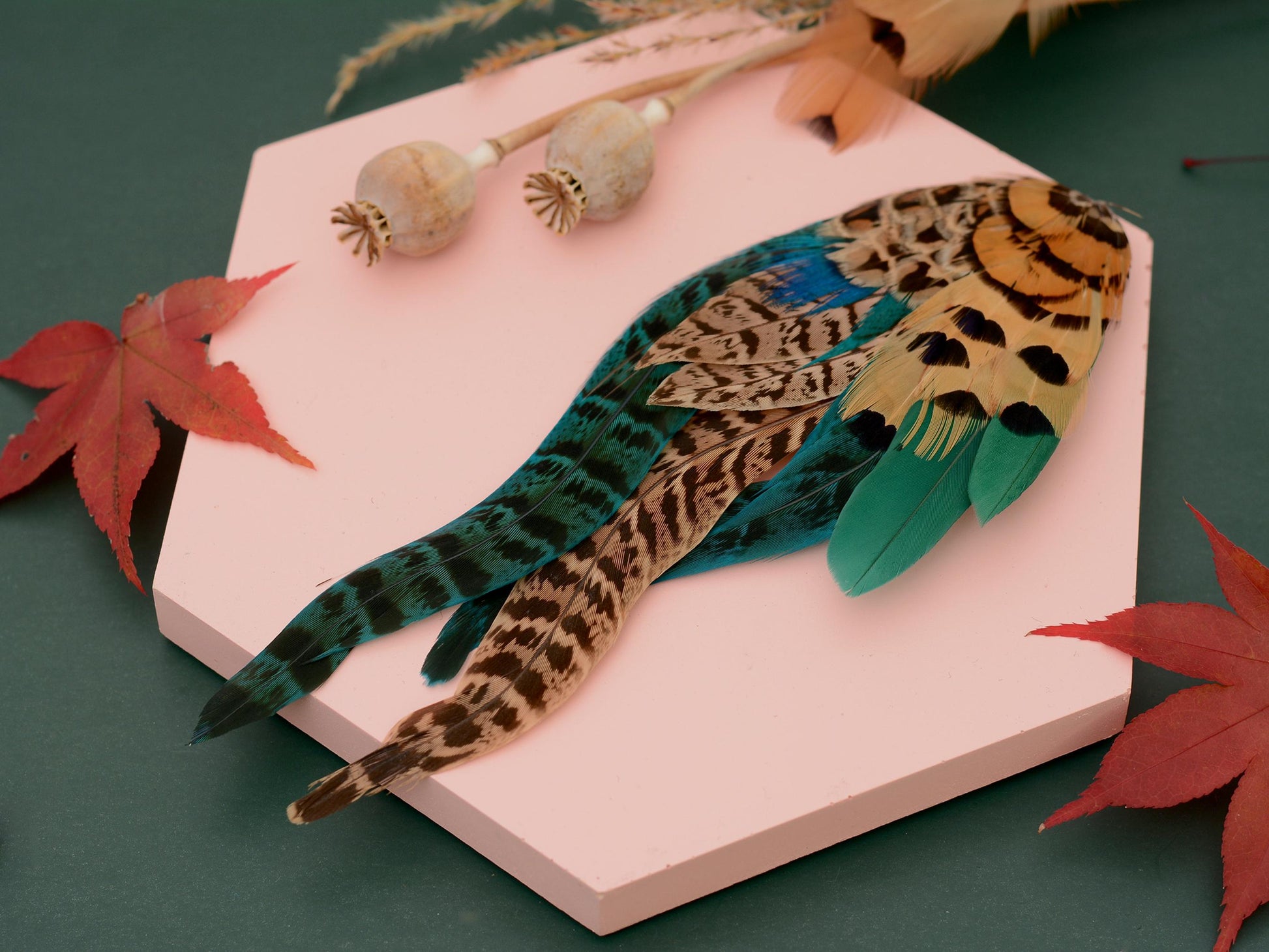 Green and Blue Pheasant Feather Hat Pin / Lapel Pin No.128 | Unique Feather Boutonniere | Pheasant Feather Brooch