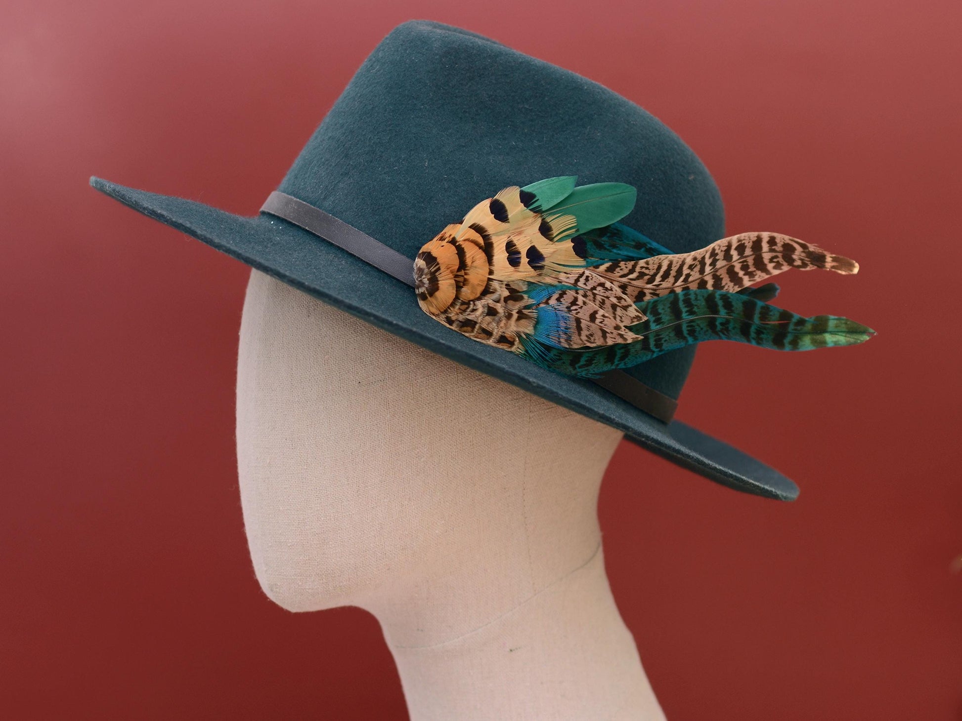 Green and Blue Pheasant Feather Hat Pin / Lapel Pin No.128 | Unique Feather Boutonniere | Pheasant Feather Brooch