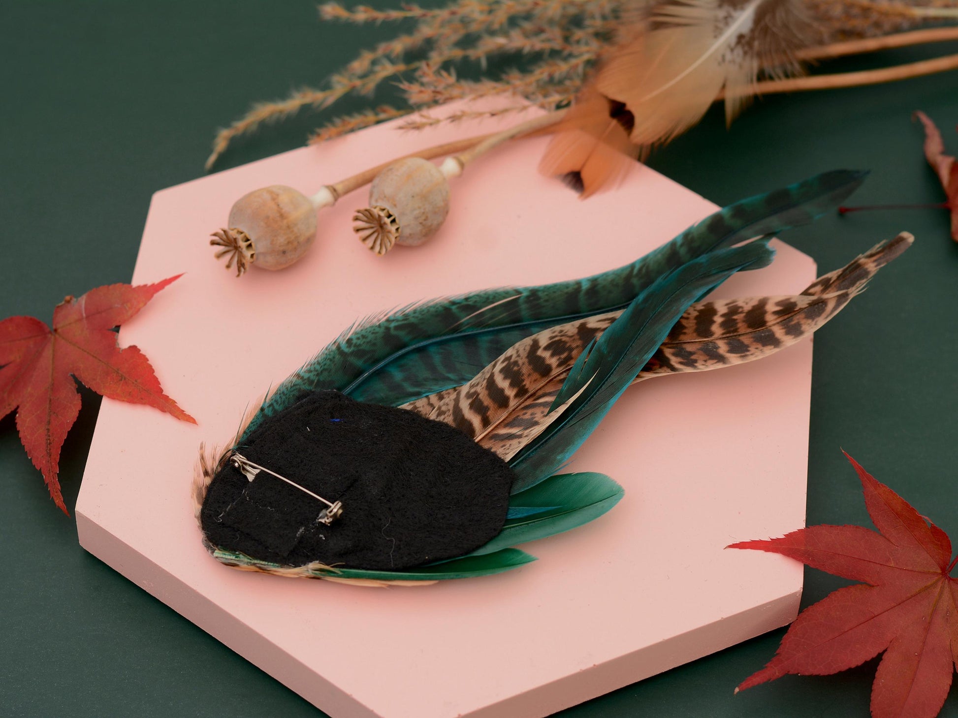 Green and Blue Pheasant Feather Hat Pin / Lapel Pin No.128 | Unique Feather Boutonniere | Pheasant Feather Brooch