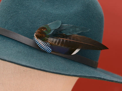 Blue, Teal and Grey Feather Hat Pin / Boutonniere No.192 | Duck Feather Brooch