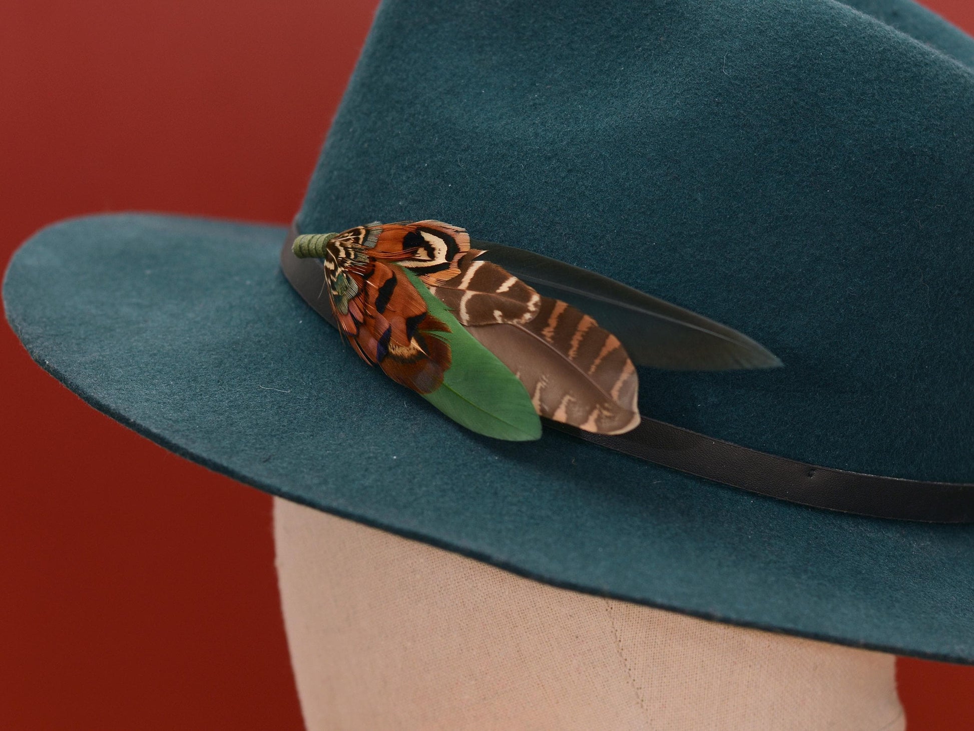 Pheasant and Duck Feather Hat Pin / Brooch in bottle Green and Copper No.272 | Unique Pheasant Feather Boutonniere | Feather Brooch