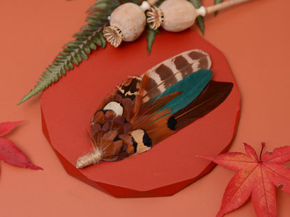 Pheasant Feather Boutonniere Brooch in Teal Green and Browns | Feather Brooch | Feather Hat Pin