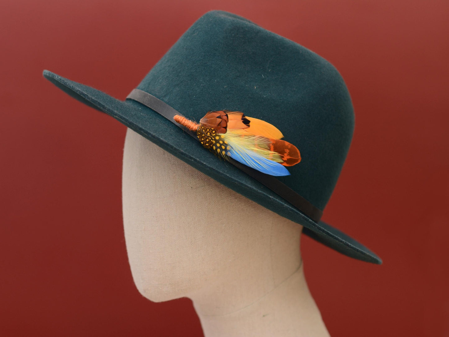 Sky Blue, Mustard Yellow, Orange and Pheasant Feather Lapel Pin | Pheasant Feather Boutonniere | Feather Brooch | Feather Hat Pin