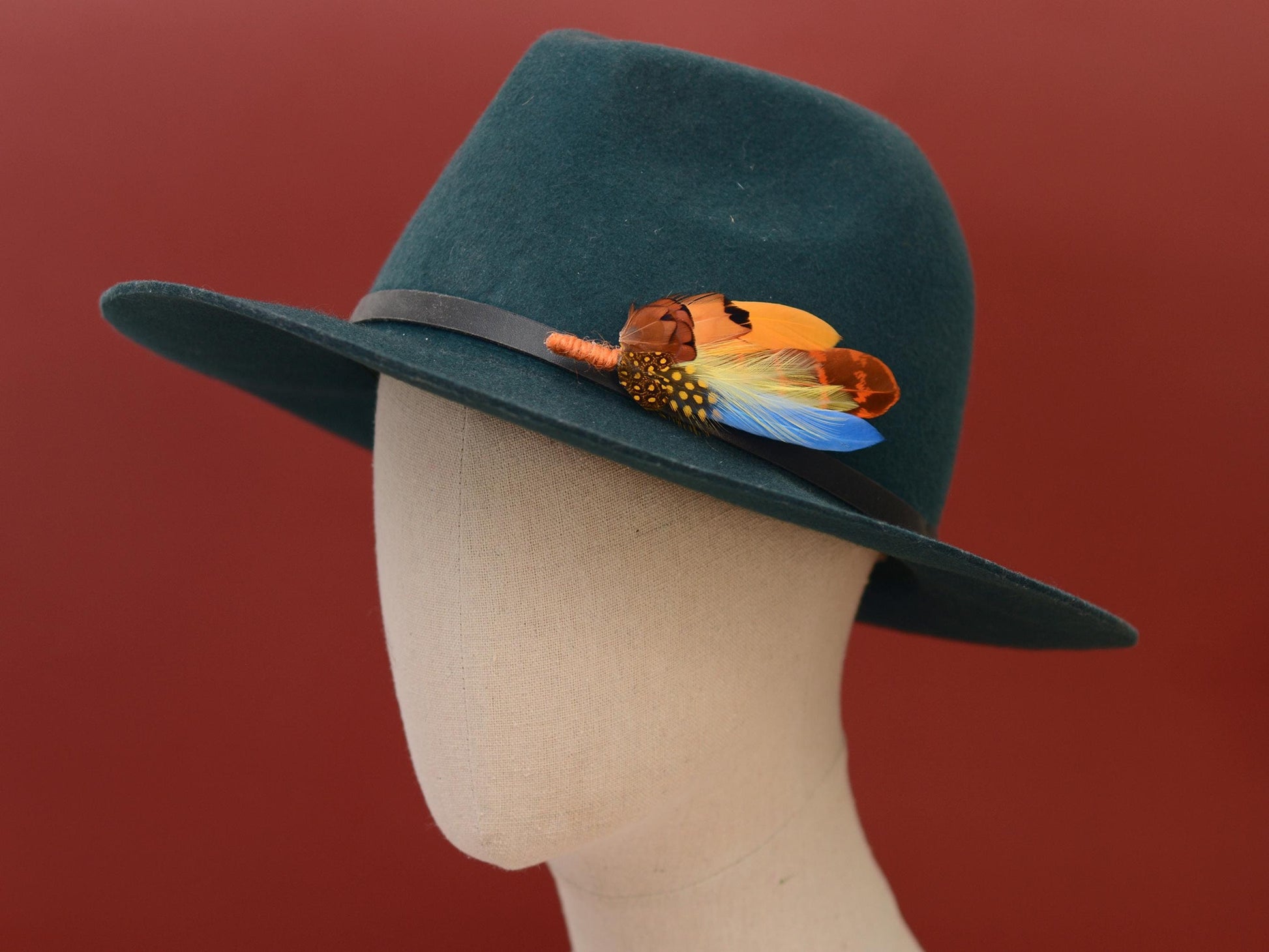 Sky Blue, Mustard Yellow, Orange and Pheasant Feather Lapel Pin | Pheasant Feather Boutonniere | Feather Brooch | Feather Hat Pin