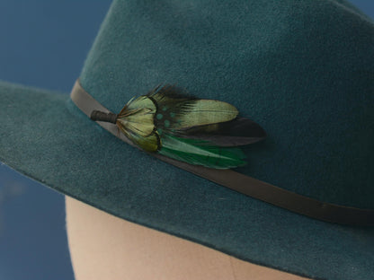 Feather Brooch Pin in Black and Bottle Green | Duck Feather Boutonniere | Feather Hat Pin