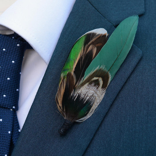 Bottle Green Duck Feather Boutonniere Pin | Feather Hat Pin | Duck Feather Brooch