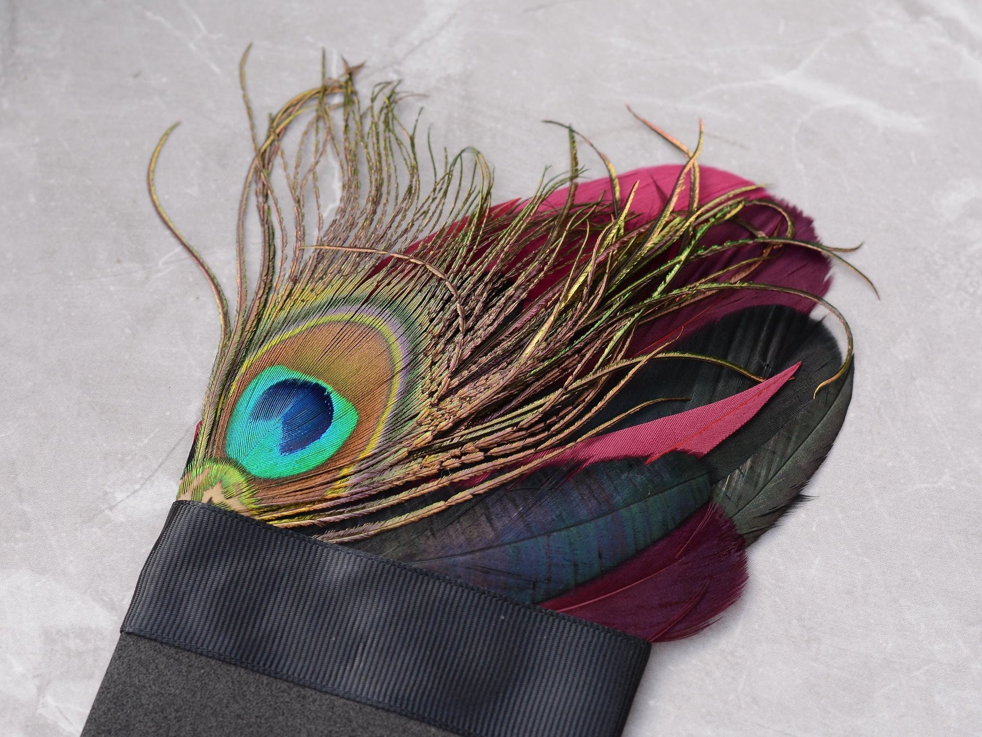 Burgundy, Black and Peacock Feather Pocket Square No.198 | Suit Accessory | Feather Neck Tie | Grooms Outfit | Groomsmen | Wedding