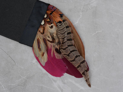 Burgundy and Copper Pheasant Feather Pocket Square No.199 | Suit Accessory | Feather Neck Tie | Grooms Outfit | Groomsmen Gift