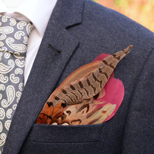 Burgundy and Copper Pheasant Feather Pocket Square No.199 | Suit Accessory | Feather Neck Tie | Grooms Outfit | Groomsmen Gift