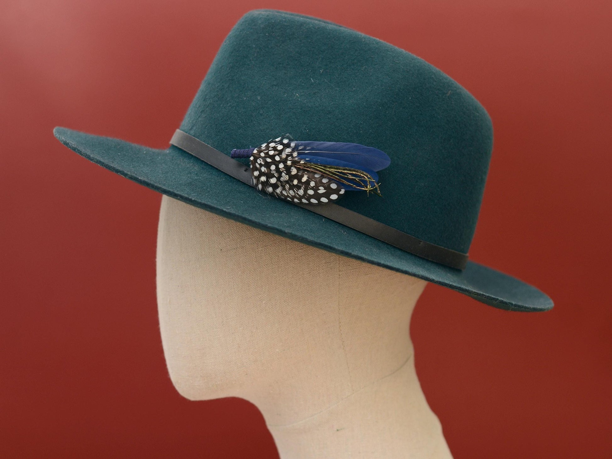 Navy Blue and Spotted Feather Boutonniere | Feather Brooch | Feather Hat Pin | Feather Corsage