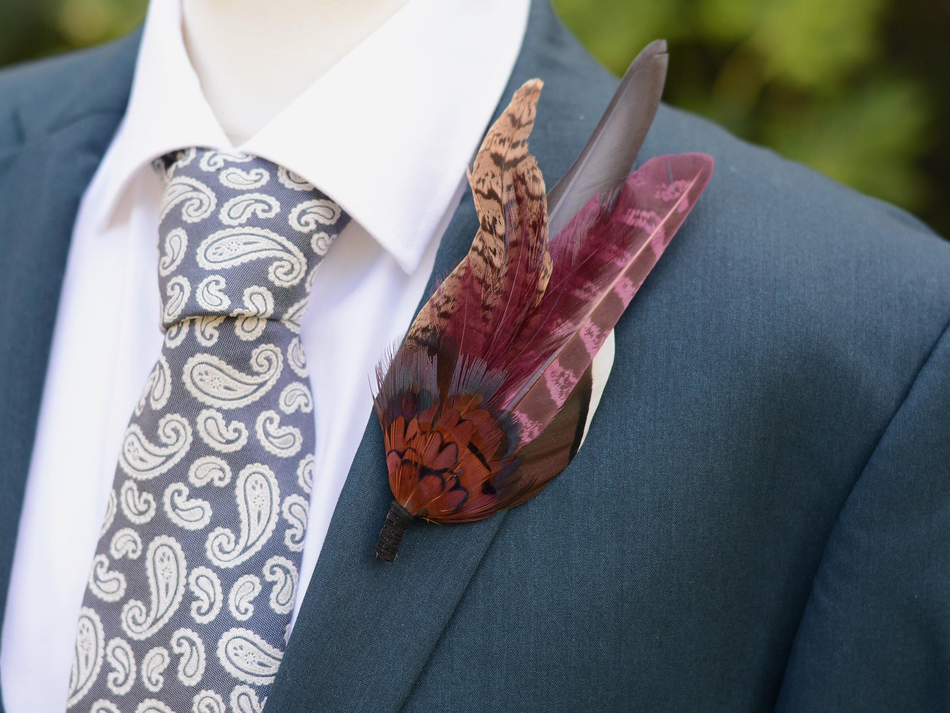 Feather Hat Pin in Plum and Burgundy No.311 | Pheasant Feather Boutonniere / Brooch
