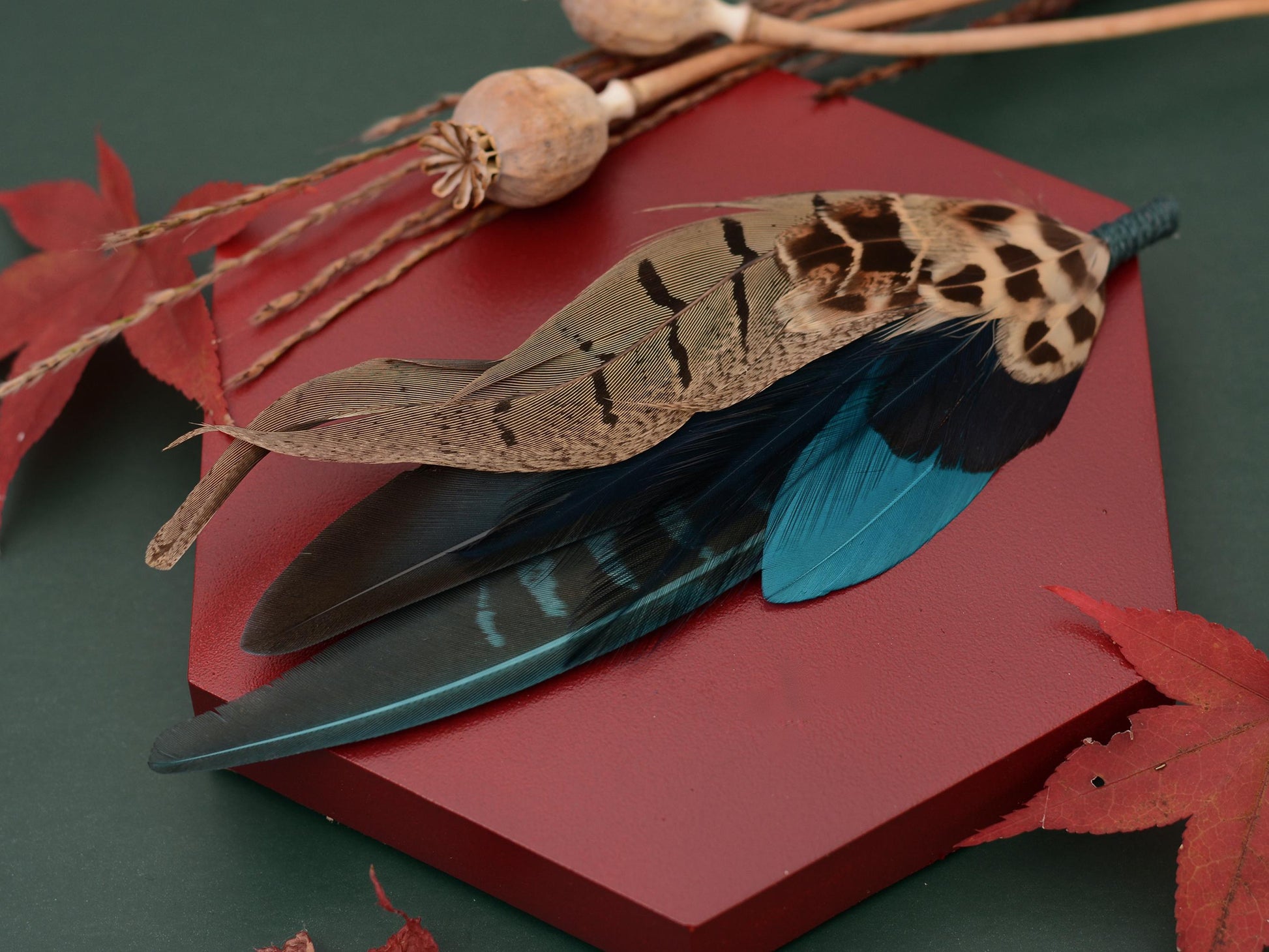 Pheasant Feather Hat Pin Brooch in Teal and Green No.308 | Unique Pheasant Feather Boutonniere | Peacock Feather Brooch