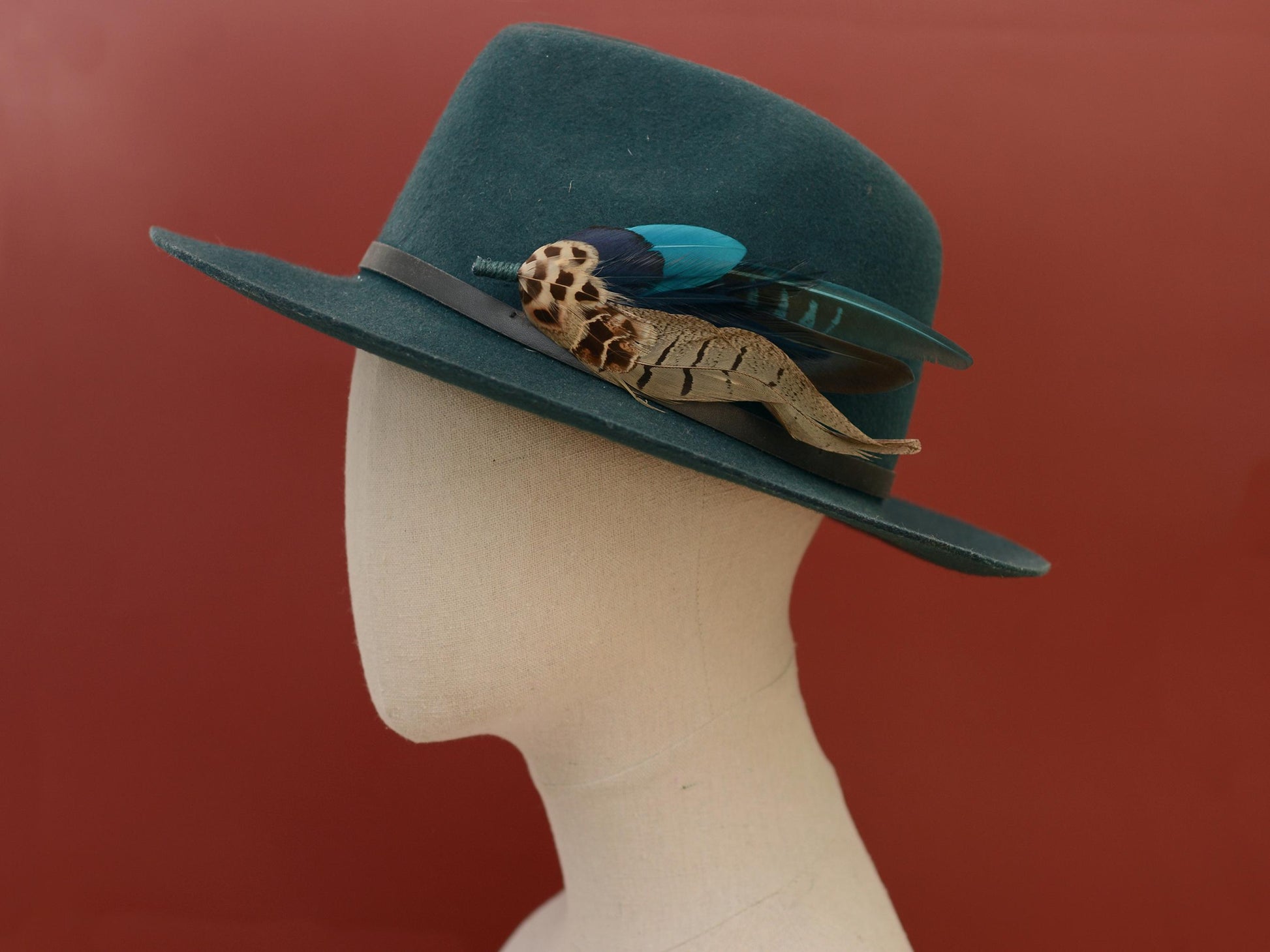 Pheasant Feather Hat Pin Brooch in Teal and Green No.308 | Unique Pheasant Feather Boutonniere | Peacock Feather Brooch