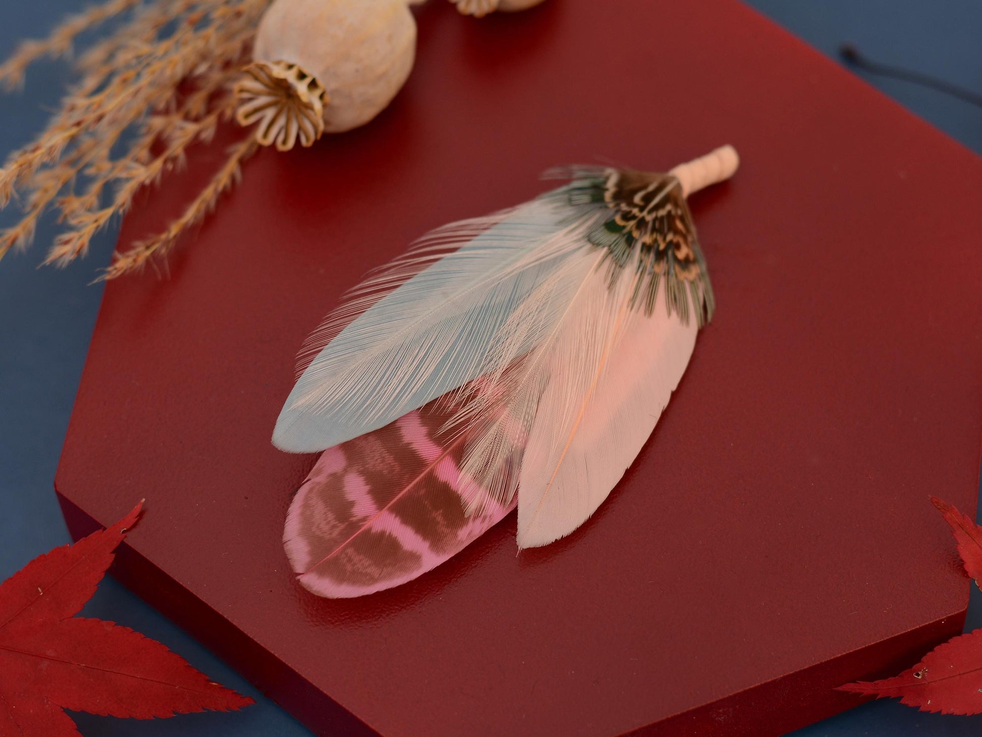 Feather Brooch Pin in Sage Green and Blush Pink | Pheasant Feather Boutonniere | Feather Hat Pin