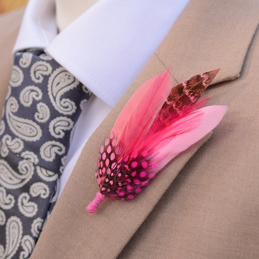 Feather Brooch Corsage in Pastel Pink and Coral | Pink Feather Boutonniere | Pink Feather Hat Pin