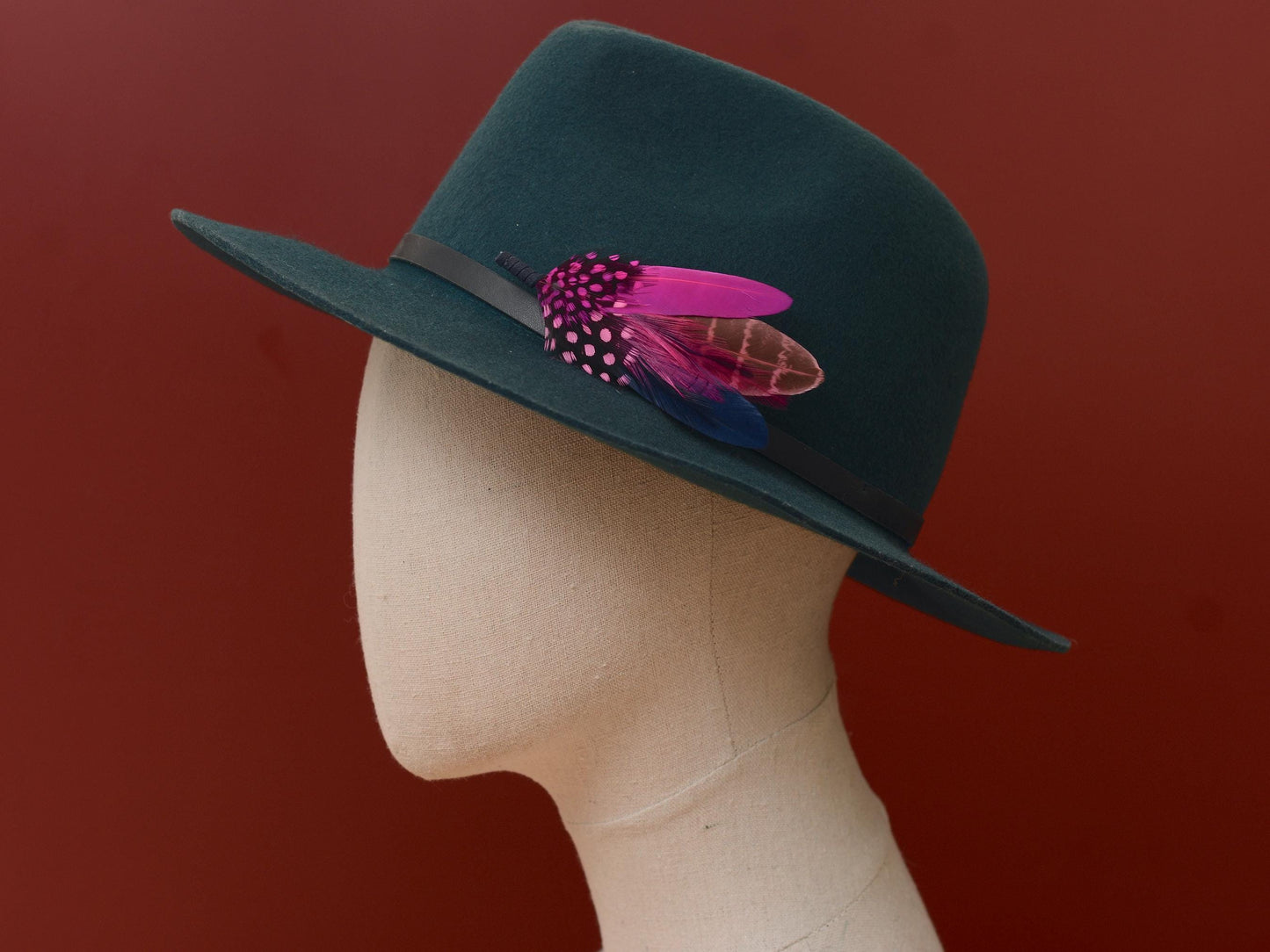 Dyed Feather Brooch Pin in Navy Blue and Hot Pink | Pheasant Feather Boutonniere | Feather Hat Pin