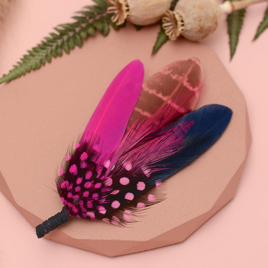 Dyed Feather Brooch Pin in Navy Blue and Hot Pink | Pheasant Feather Boutonniere | Feather Hat Pin
