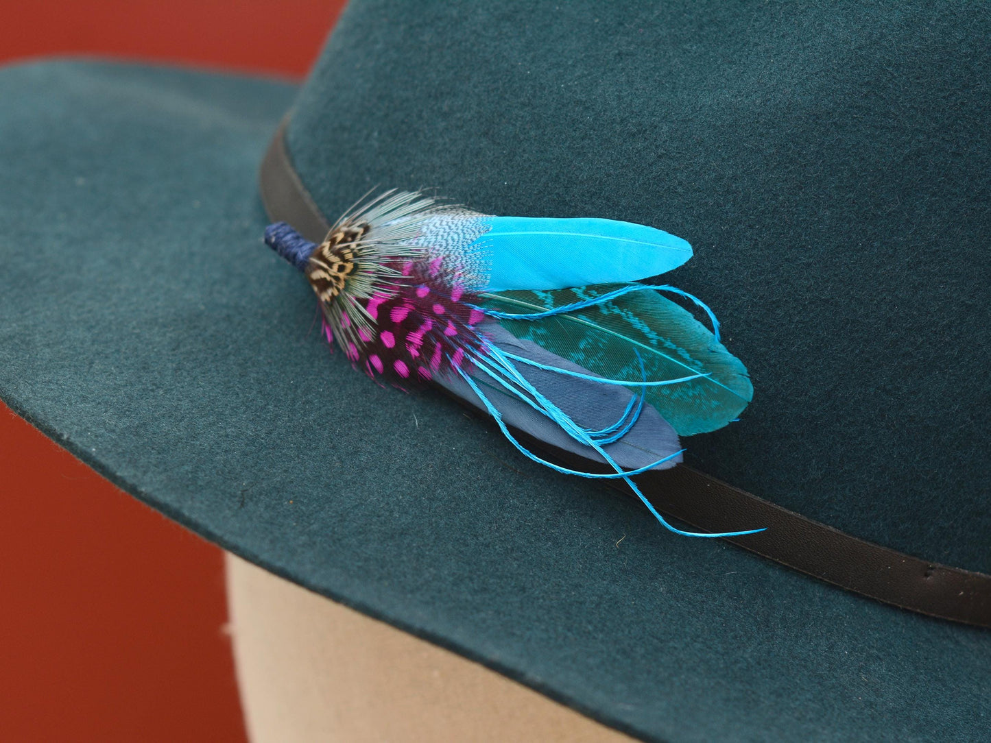 Turquoise Blue and Pink Feather Pin | Pheasant Feather Boutonniere | Feather Brooch | Feather Hat Pin