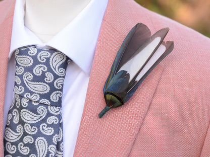 Magpie Feather Monochrome Brooch Pin No.6 | Feather Boutonniere | Feather Lapel Pin | Feather Hat Pin