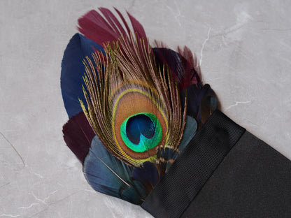 Plum, Navy and Peacock Feather Pocket Square No.180 | Suit Accessory | Feather Neck Tie | Grooms Outfit | Groomsmen | Wedding
