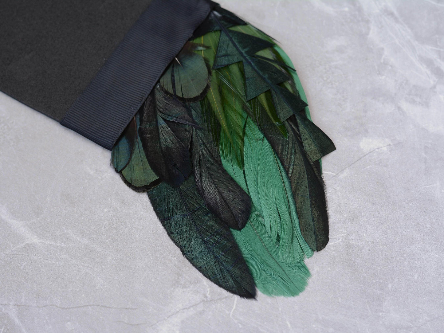 Shades of Deep Green and Black Feather Pocket Square No.171 | Suit Accessory | Feather Neck Tie | Grooms Outfit | Groomsmen Gift