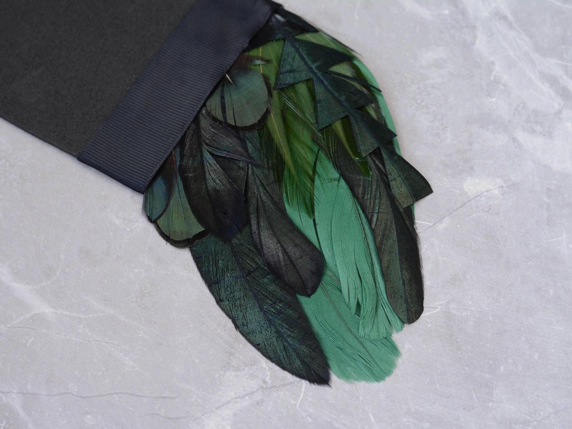 Shades of Deep Green and Black Feather Pocket Square No.171 | Suit Accessory | Feather Neck Tie | Grooms Outfit | Groomsmen Gift