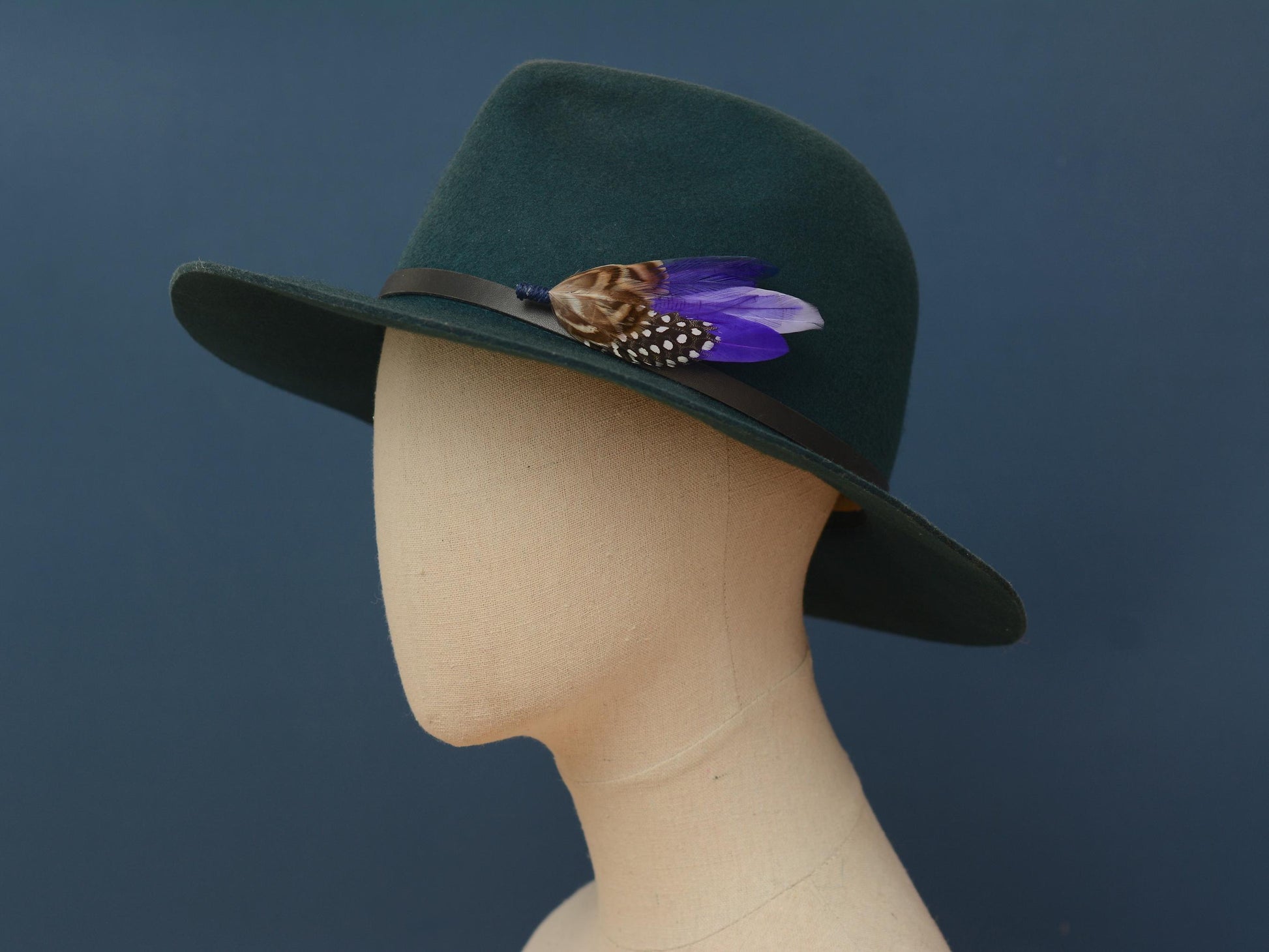 Navy Blue and Purple Polka Dot Feather Lapel Pin | Pheasant Feather Boutonniere | Feather Brooch | Feather Hat Pin