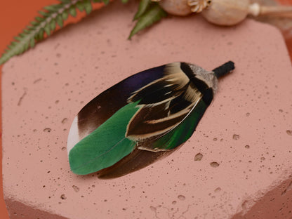 Bottle Green Duck Feather Pin Small No.232 | Duck Feather Boutonniere | Pheasant Feather Brooch | Feather Hat Pin