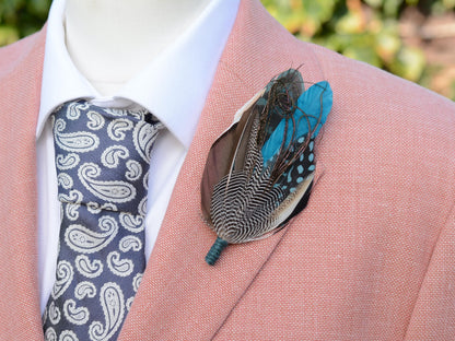 Duck Feather Brooch Pin in Teal and Turquoise No.295 | Unique Duck Feather Boutonniere | Duck Feather Hat Pin
