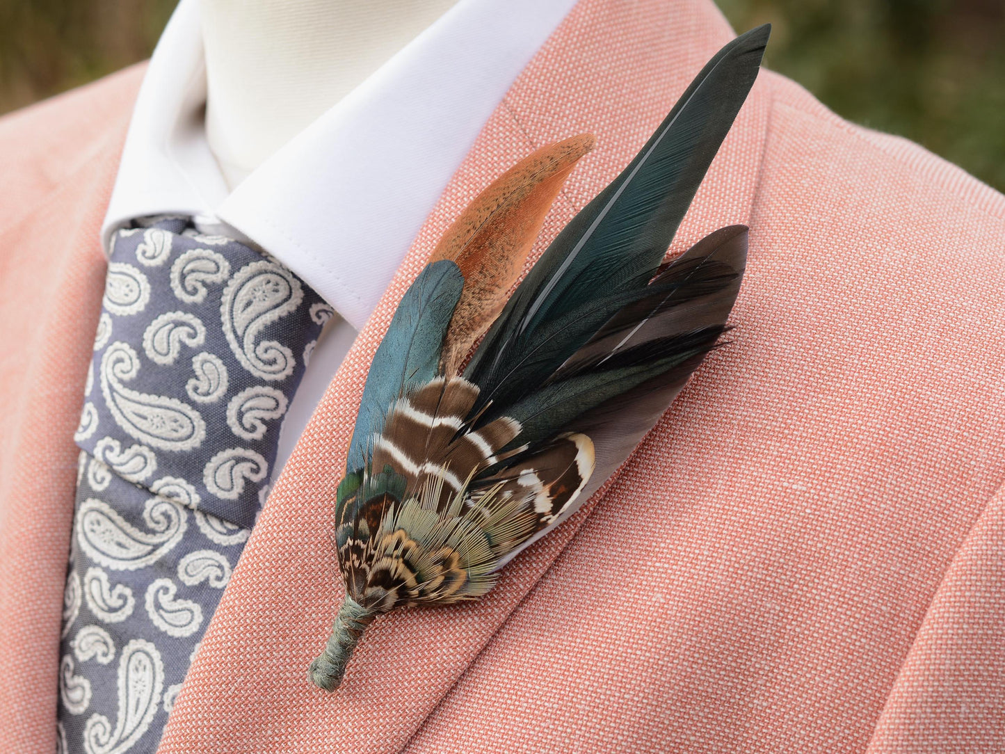 Pheasant Feather Brooch Pin No.146 | Unique Pheasant Feather Boutonniere | Duck Feather Hat Pin