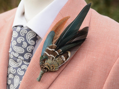 Pheasant Feather Brooch Pin No.146 | Unique Pheasant Feather Boutonniere | Duck Feather Hat Pin