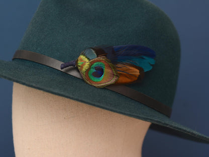 Navy and Teal Peacock Feather Boutonniere / Hat Pin | Peacock Feather Brooch