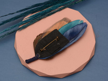 Navy and Teal Peacock Feather Boutonniere / Hat Pin | Peacock Feather Brooch