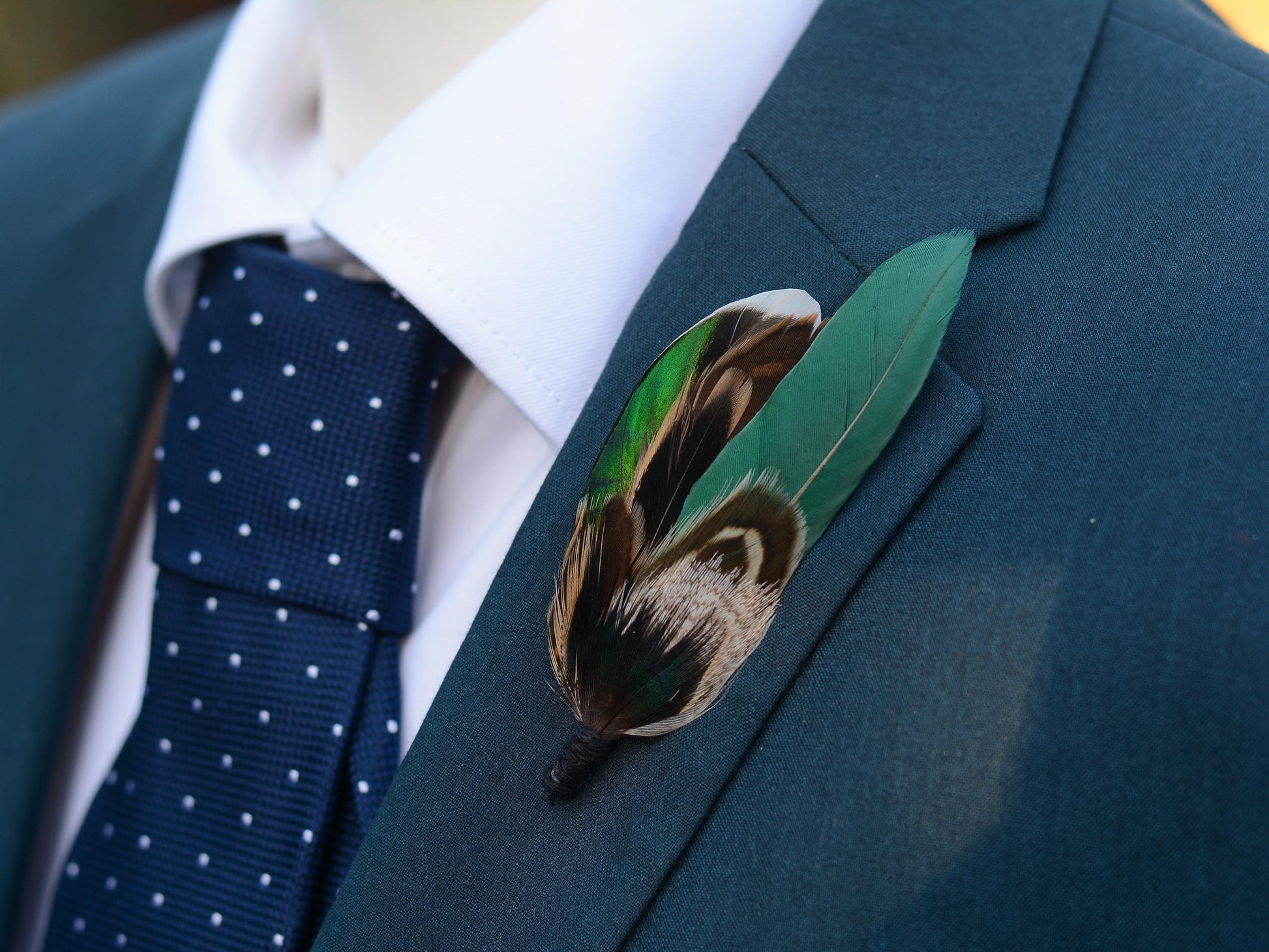 Bottle Green Duck Feather Boutonniere Pin | Feather Hat Pin | Duck Feather Brooch